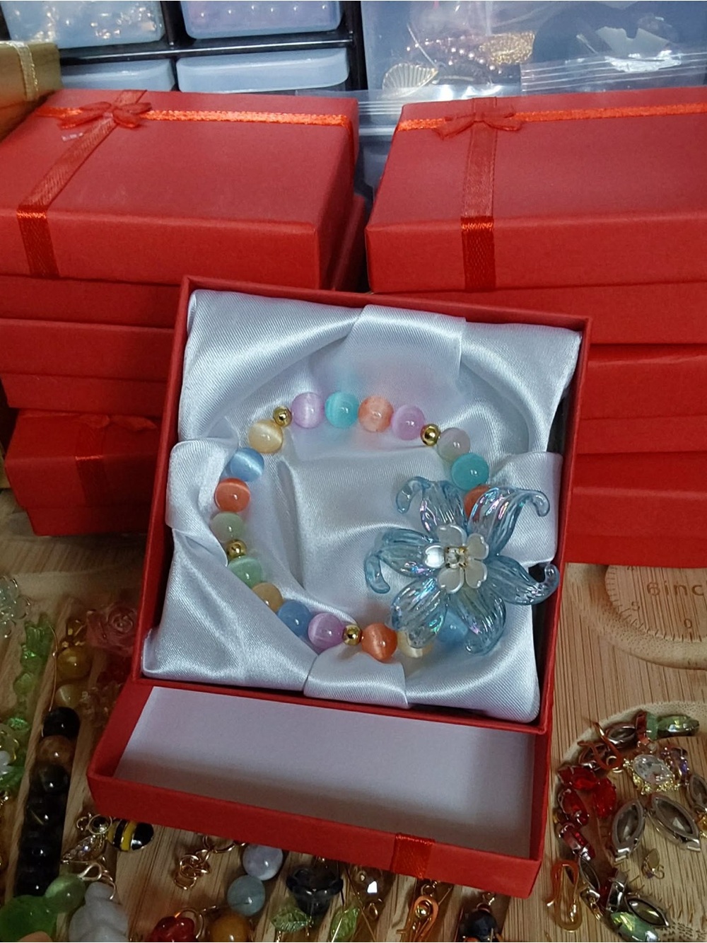 Glass Flower Beaded Bracelet - Pastel Multicolor